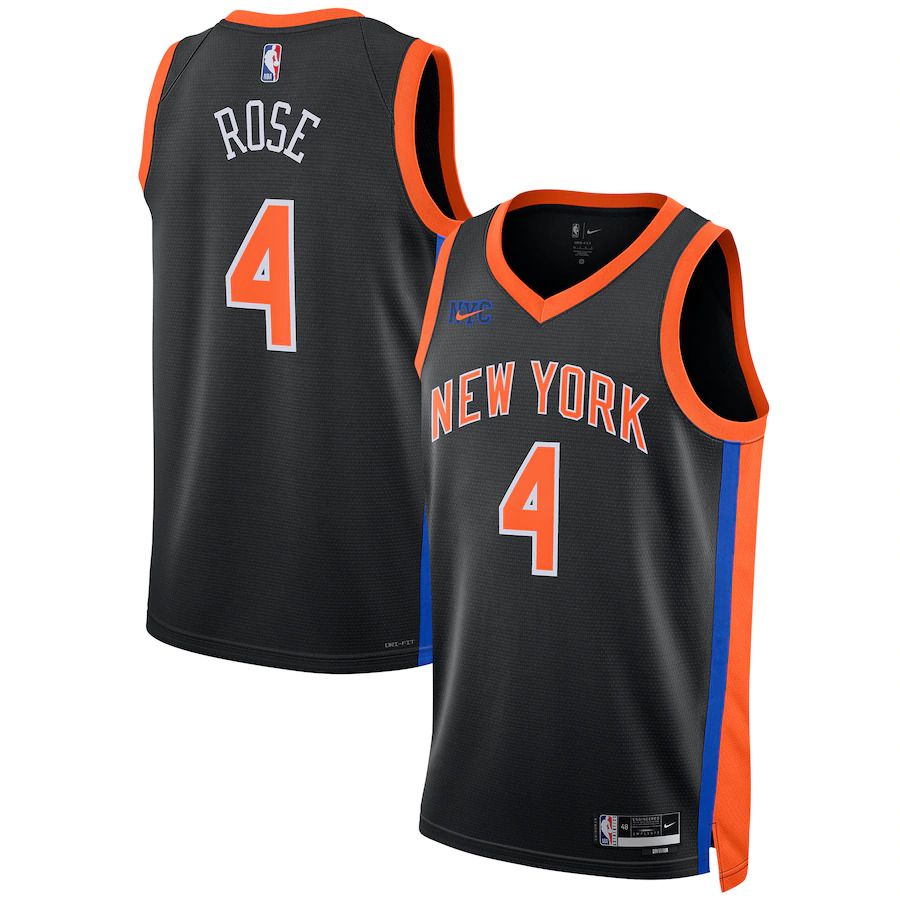 Men New York Knicks #4 Derrick Rose Nike Black City Edition 2022-23 Swingman NBA Jersey